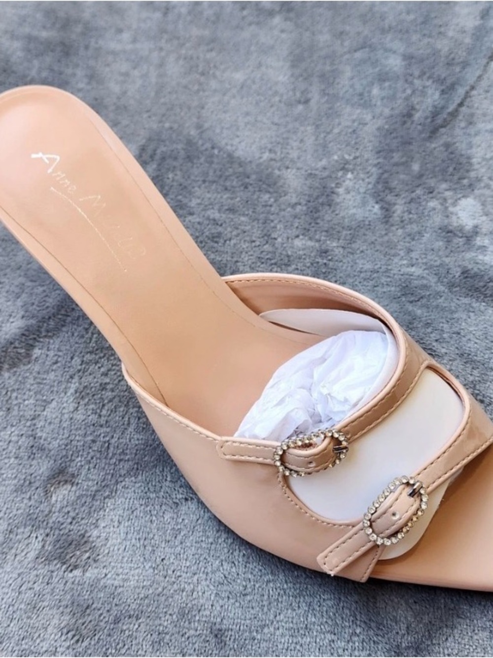 Nude Embellished Buckle Slide kitten Heels - Women
